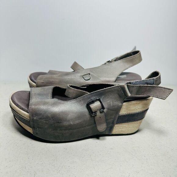 Antelope Collection 818 Women 7/38 Sandals Slingback Gray Leather Wedge Platform - Picture 4 of 8